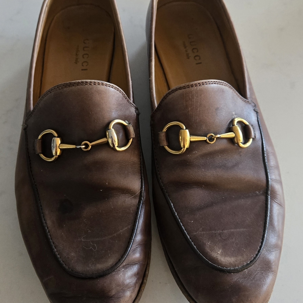 Gucci Brown Gold Horsebit Loafers